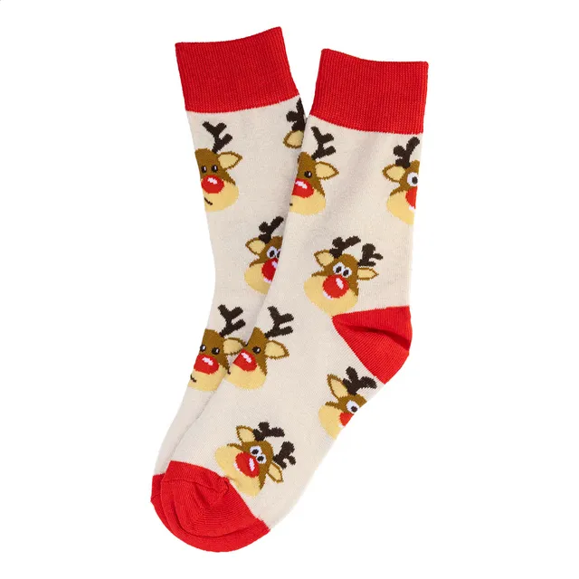 Karácsonyi zokni, hóember – Julsokka, natúr / piros