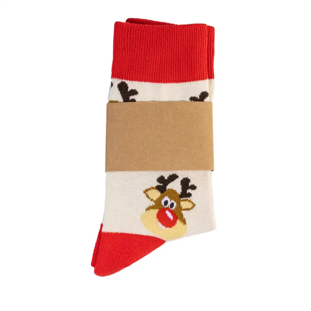 Karácsonyi zokni, hóember – Julsokka, natúr / piros