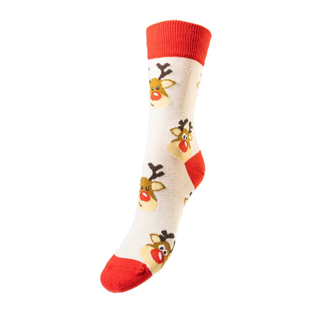 Karácsonyi zokni, hóember – Julsokka, natúr / piros