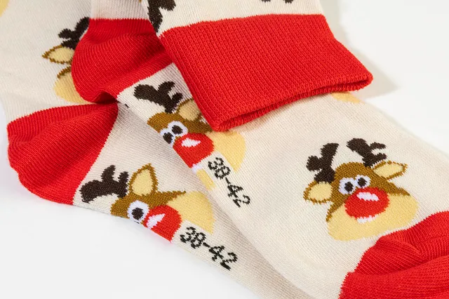 Karácsonyi zokni, hóember – Julsokka, natúr / piros