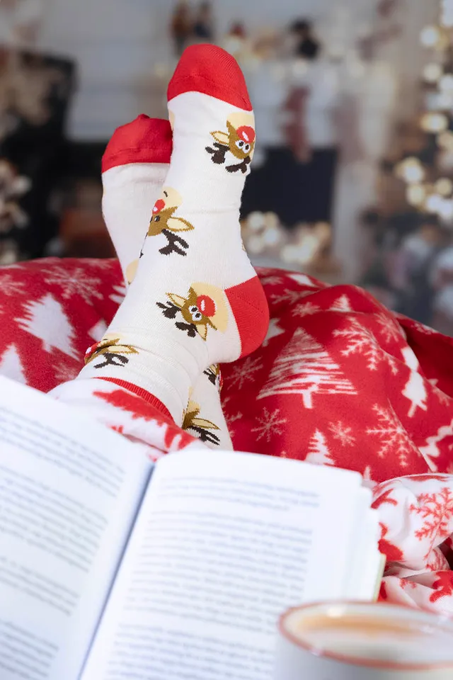 Karácsonyi zokni, hóember – Julsokka, natúr / piros
