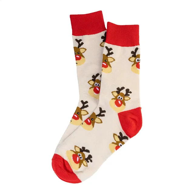 Karácsonyi zokni, hóember – Julsokka, natúr / piros